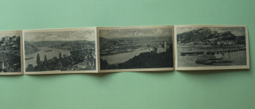 Ansichtskarte Leporello AK Von Bingen 1905-1920 bis Ehrenbreitstein Bacharach Oberwesel St Goar und mehr Architektur Ortsansicht Rheinland Pfalz
